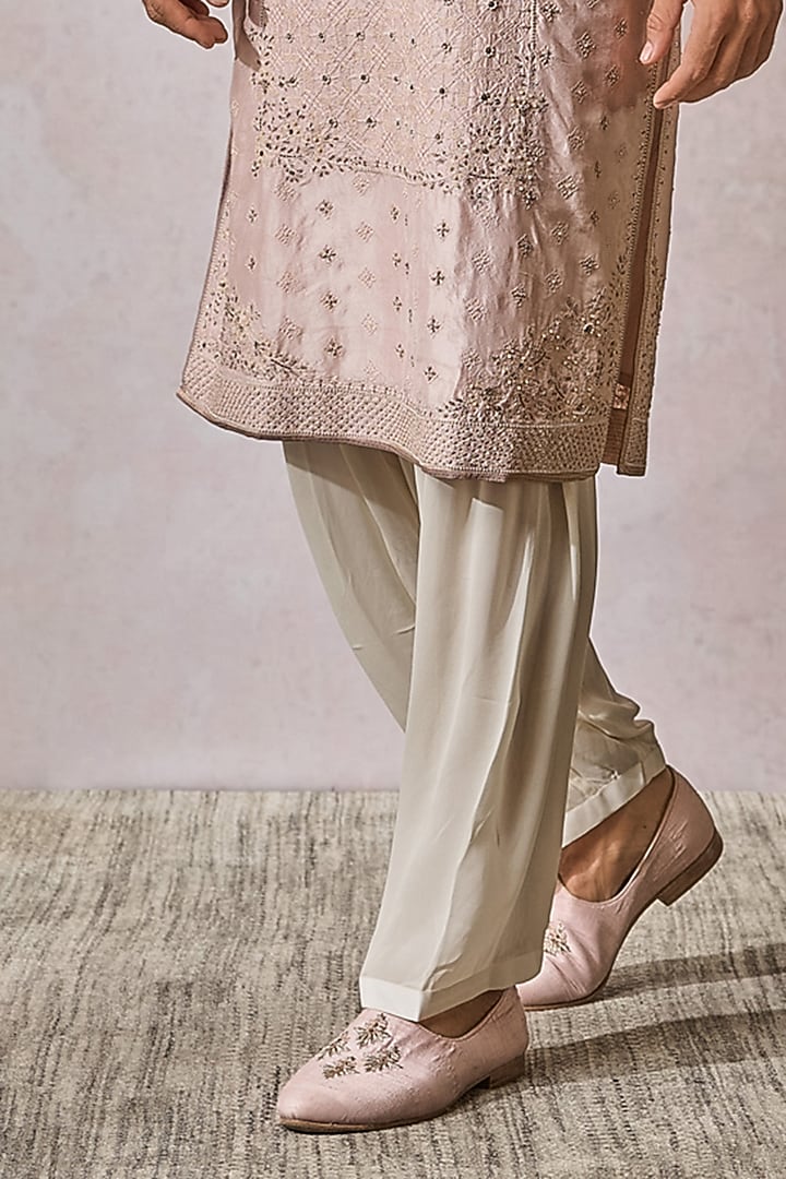 Salmon Silk Floral Printed Kurta Set by Tarun Tahiliani Men at Pernia's Pop Up Shop