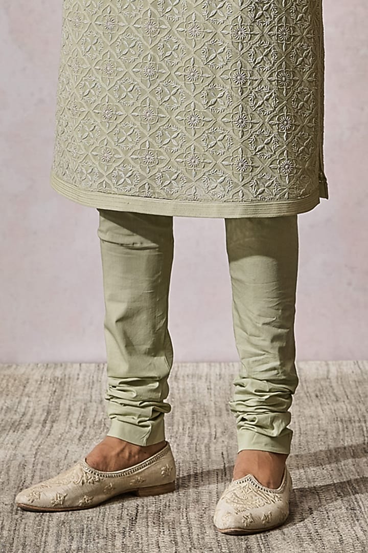 Jade Georgette & Stretch Poplin Zardosi Embroidered Chikankari Kurta Set by Tarun Tahiliani Men at Pernia's Pop Up Shop