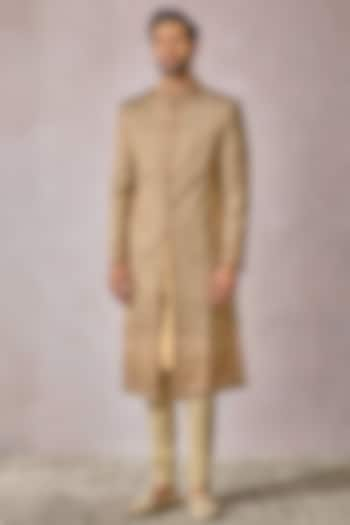 Ivory Dana Georgette Printed Sherwani Set by Tarun Tahiliani Men