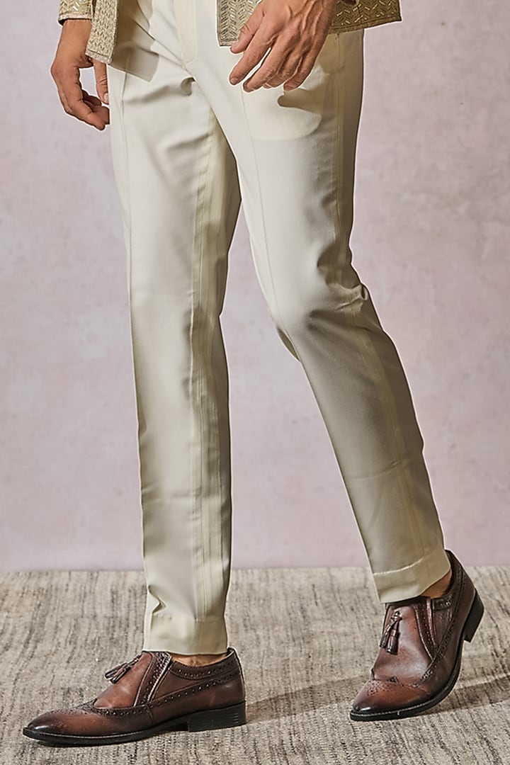 Beige & Jade Ombre Georgette Thread Work Groom Bandhgala Set by Tarun Tahiliani Men at Pernia's Pop Up Shop