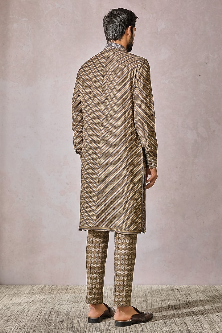Multi-Colored Linen Printed & Embroidered Kurta Set by Tarun Tahiliani Men at Pernia's Pop Up Shop