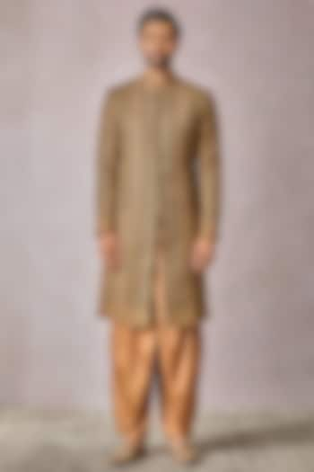 Multi-Colored Linen Printed & Embroidered Sherwani Set by Tarun Tahiliani Men