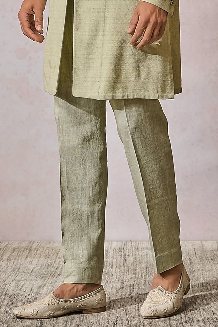 Beige & Jade Ombre Cotton Moss Embroidered Kurta Set by Tarun Tahiliani Men at Pernia's Pop Up Shop