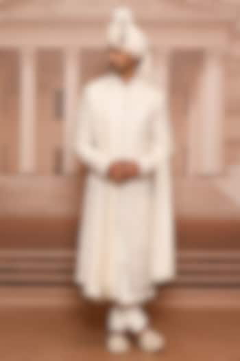 Ivory Matka Silk Sequins Embroidered Groom Sherwani Set by Tarun Tahiliani Men at Pernia's Pop Up Shop