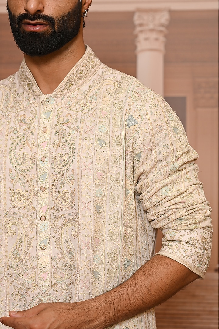 Ivory Georgette Artwork Kurta Set by Tarun Tahiliani Men at Pernia's Pop Up Shop