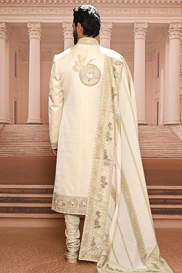 Jade Linen Satin Embroidered Groom Sherwani Set by Tarun Tahiliani Men at Pernia's Pop Up Shop