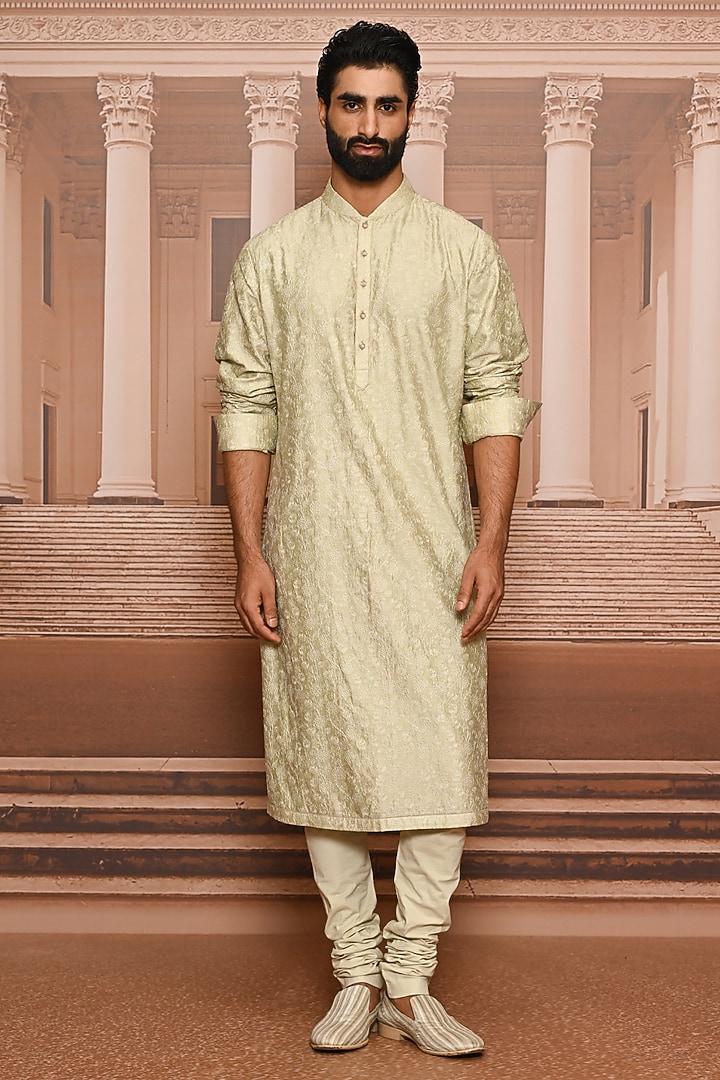 Jade Linen Satin Embroidered Groom Sherwani Set by Tarun Tahiliani Men at Pernia's Pop Up Shop