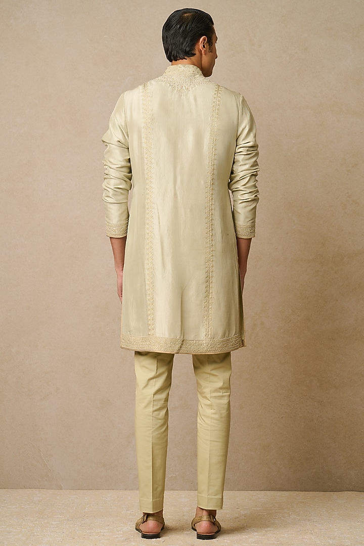 Jade Dupion Silk & Suiting Embroidered Kurta Set by Tarun Tahiliani Men at Pernia's Pop Up Shop