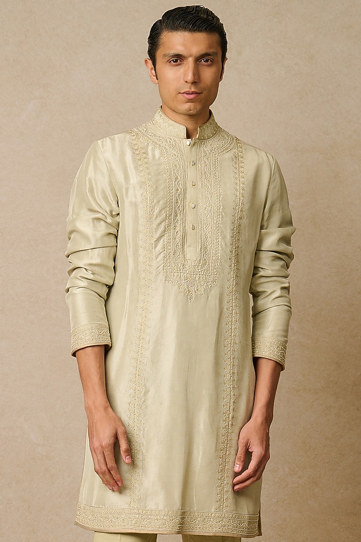 Jade Dupion Silk & Suiting Embroidered Kurta Set by Tarun Tahiliani Men at Pernia's Pop Up Shop