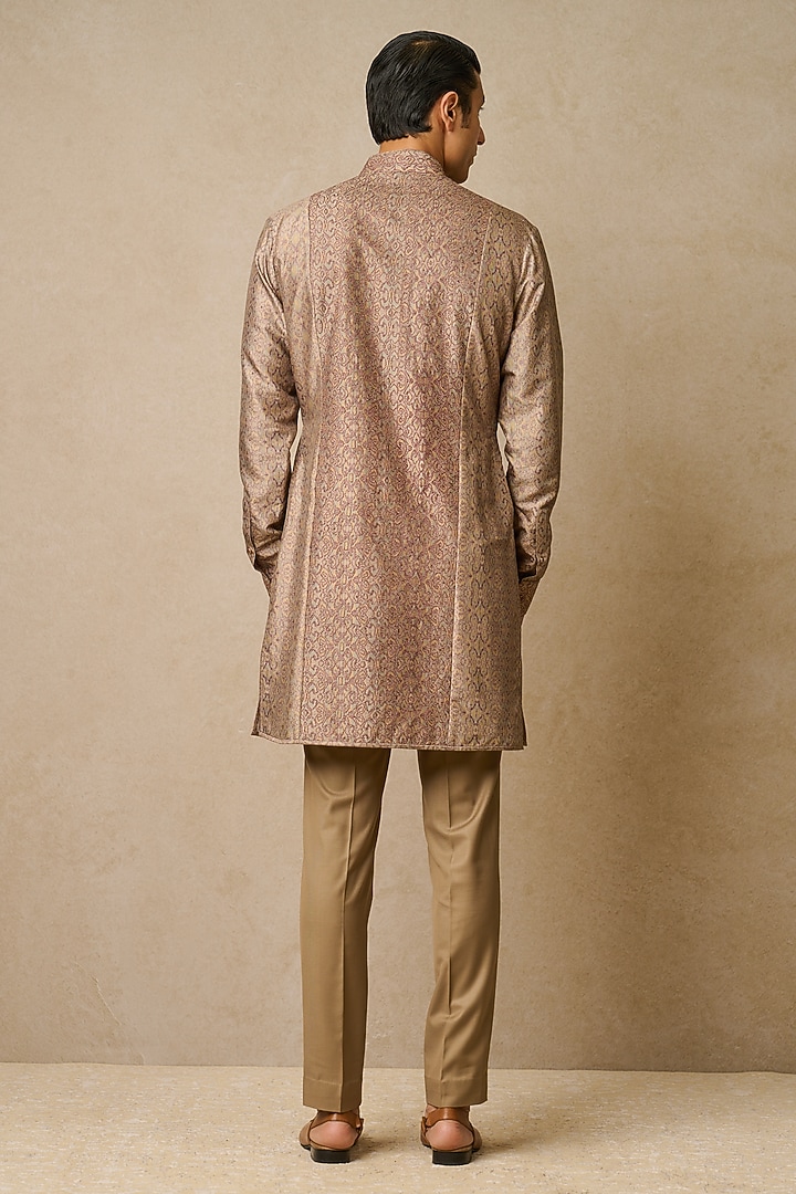 Mauve Dupion Silk & Suiting Embroidered Kurta Set by Tarun Tahiliani Men at Pernia's Pop Up Shop
