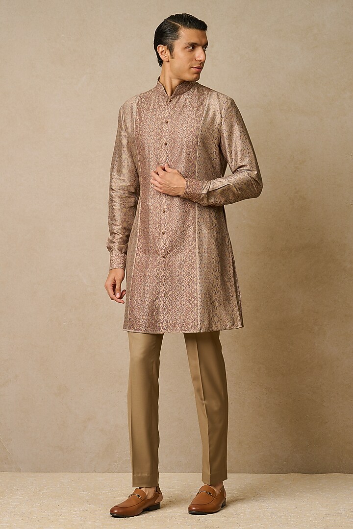 Mauve Dupion Silk & Suiting Embroidered Kurta Set by Tarun Tahiliani Men at Pernia's Pop Up Shop