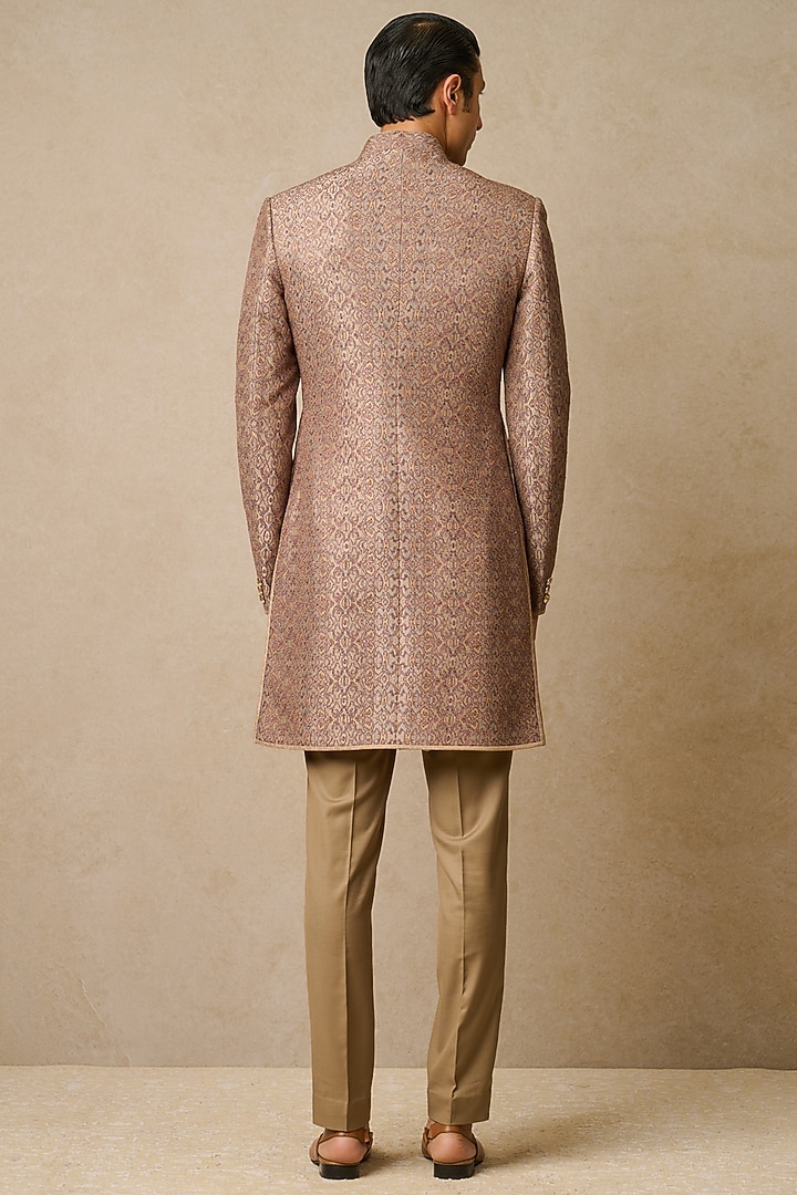 Mauve Dupion Silk Embroidered & Printed Groom Sherwani Set by Tarun Tahiliani Men at Pernia's Pop Up Shop