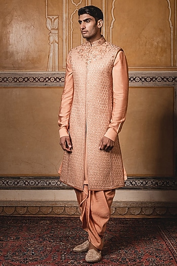 Rust Aari Embroidered Sherwani Set by Tarun Tahiliani Men