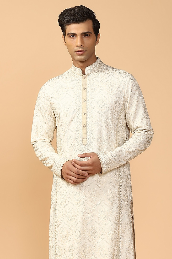 Peach Embroidered Kurta Set by Tarun Tahiliani Men at Pernia's Pop Up Shop