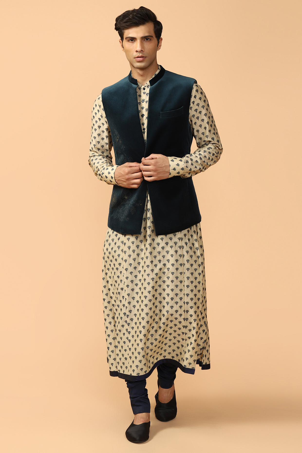 Black Bundi Jacket With Kerchief by Tarun Tahiliani Men