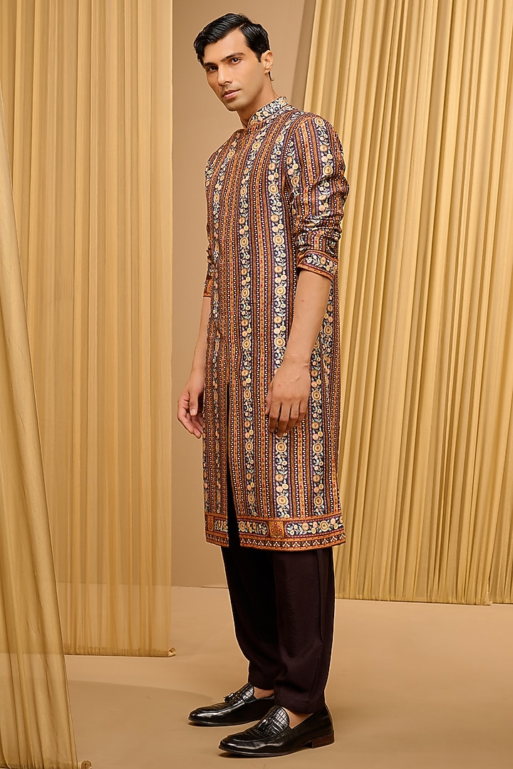 Multi-Colored Silk Dupion & Mulmul Printed Kurta by Tarun Tahiliani Men at Pernia's Pop Up Shop