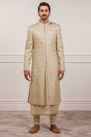 Gold Chikankari Sherwani Set by Tarun Tahiliani Men