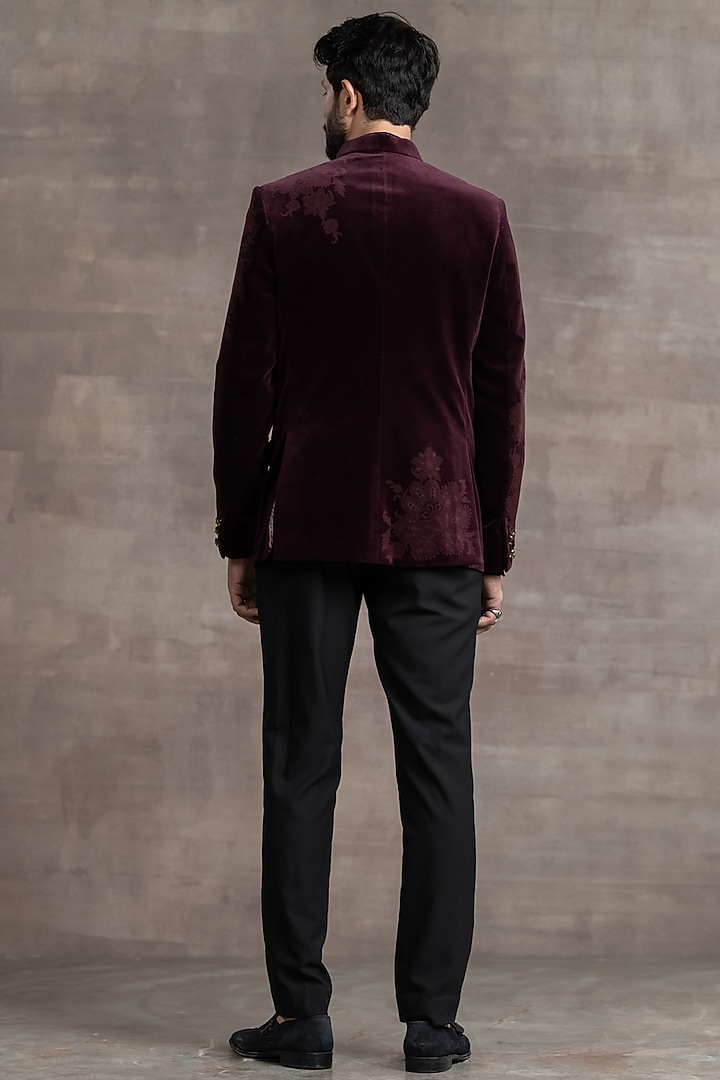 Wine Velvet Groom Bandhgala Jacket Set by Tarun Tahiliani Men at Pernia's Pop Up Shop