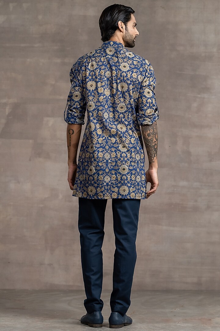 Blue & Beige Printed Kurta Set by Tarun Tahiliani Men at Pernia's Pop Up Shop
