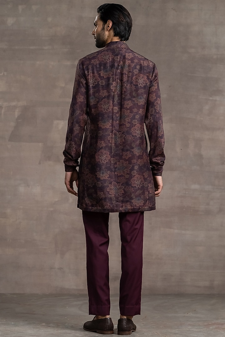 Wine Printed Kurta Set by Tarun Tahiliani Men at Pernia's Pop Up Shop