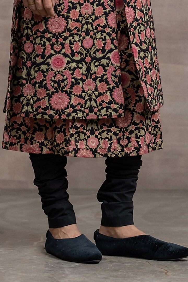 Black & Pink Printed Groom Sherwani Set by Tarun Tahiliani Men at Pernia's Pop Up Shop