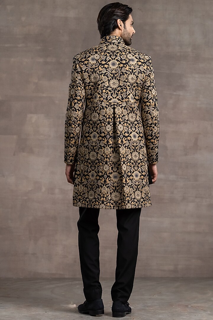 Black & Beige Printed Groom Sherwani Set by Tarun Tahiliani Men at Pernia's Pop Up Shop