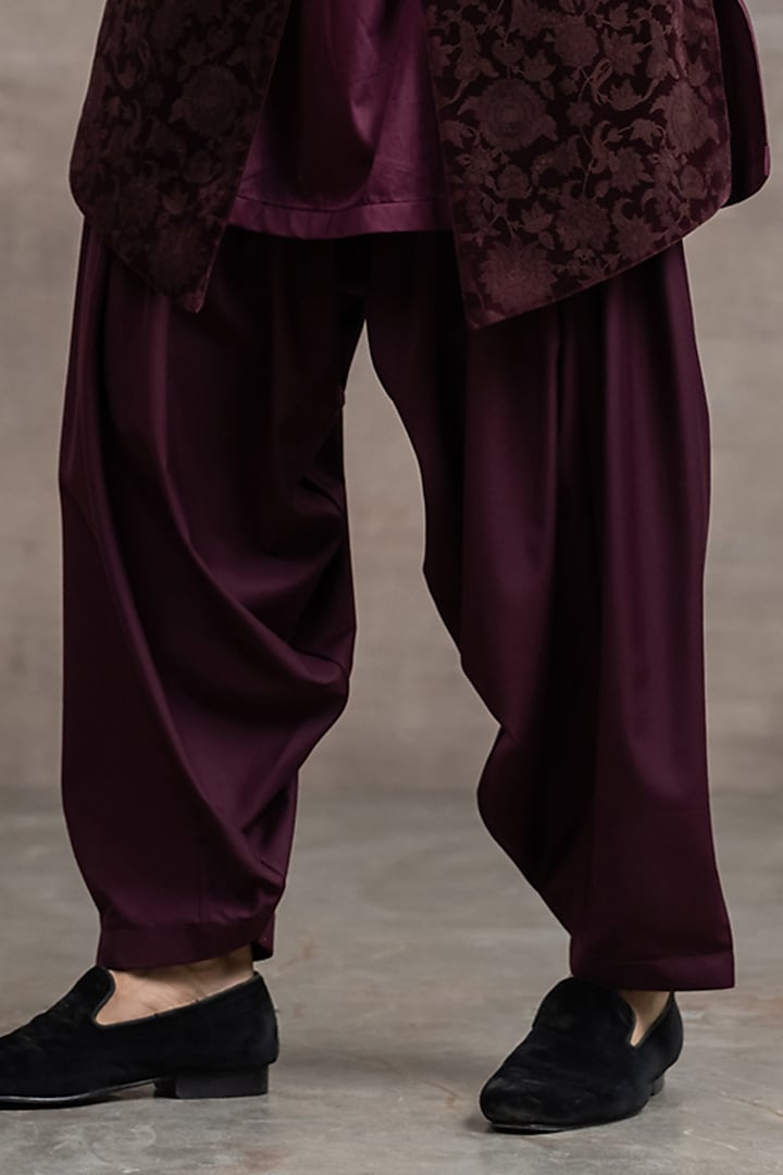 SANGRIA WINE LUCKNOWI VELVET NAWABI SHERWANI SET main image 1