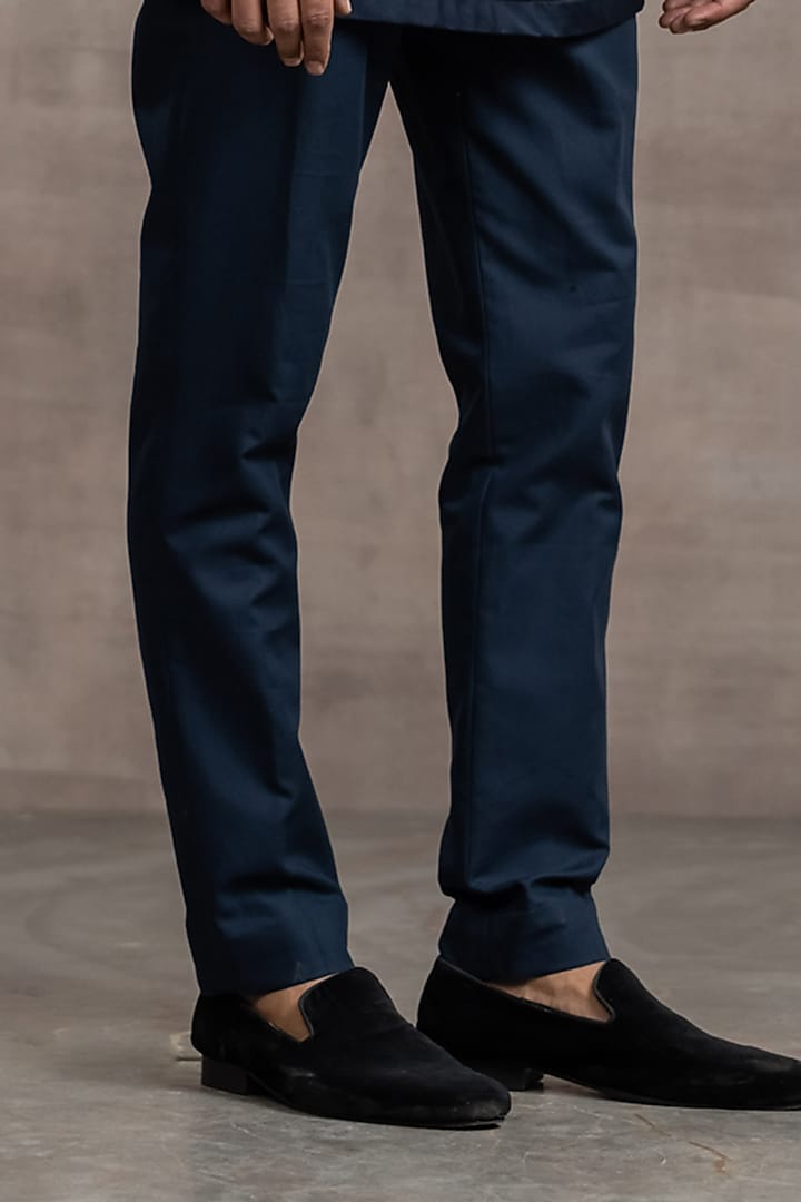 Teal Blue Velvet Groom Bandhgala Set by Tarun Tahiliani Men at Pernia's Pop Up Shop
