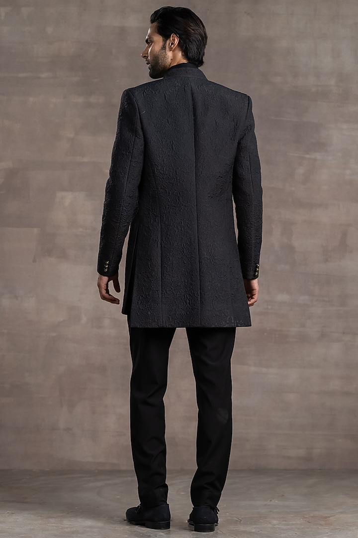 Black Quilted Groom Indowestern Set by Tarun Tahiliani Men at Pernia's Pop Up Shop