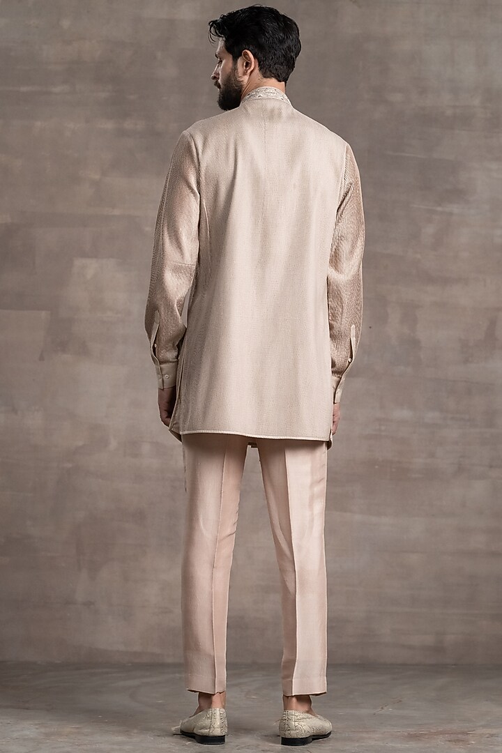 Gold Pleated Kurta Set by Tarun Tahiliani Men at Pernia's Pop Up Shop