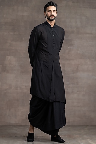 Black Sushi Voile Kurta Set by Tarun Tahiliani Men