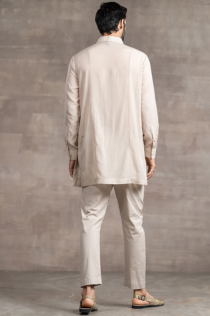 Beige Sushi Voile Kurta Set by Tarun Tahiliani Men at Pernia's Pop Up Shop