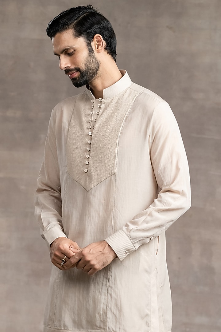 Beige Sushi Voile Kurta Set by Tarun Tahiliani Men at Pernia's Pop Up Shop