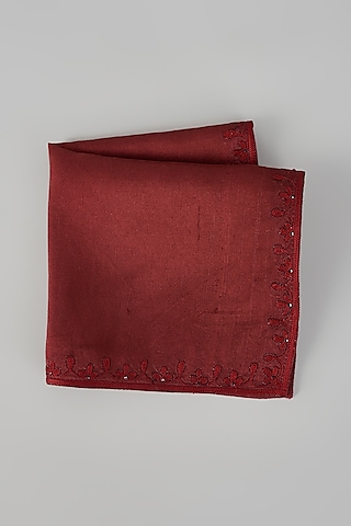Maroon Pure Silk Pocket Square by Tarun Tahiliani Men