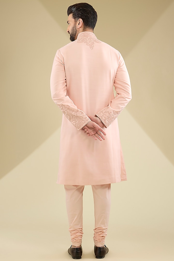Salmon Silk Embroidered Kurta Set by Tarun Tahiliani Men at Pernia's Pop Up Shop