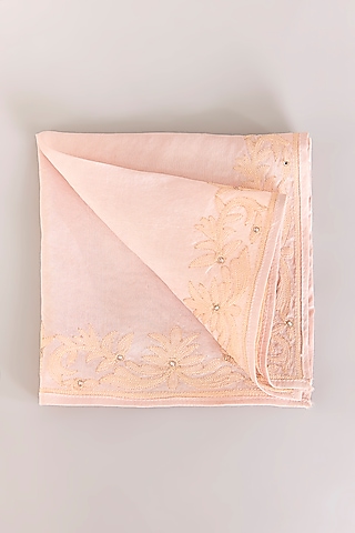 Salmon Pink Pure Silk Pocket Square by Tarun Tahiliani Men
