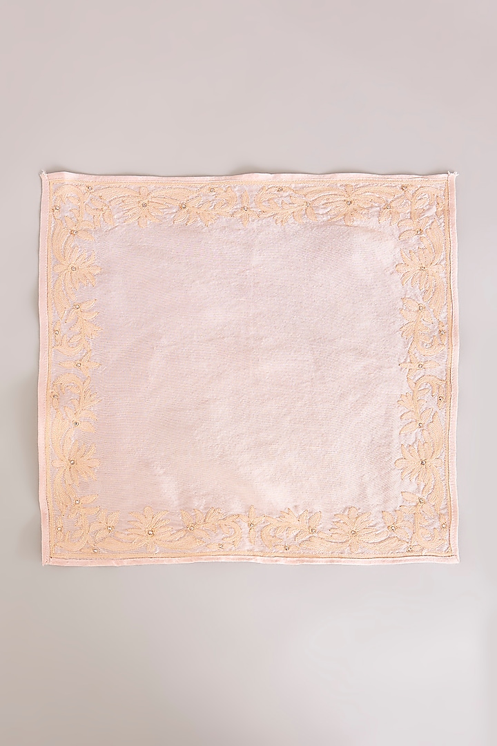 Salmon Pink Pure Silk Pocket Square by Tarun Tahiliani Men at Pernia's Pop Up Shop