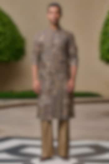 Brown Cotton Jacquard Printed Kurta Set by Tarun Tahiliani Men at Pernia's Pop Up Shop