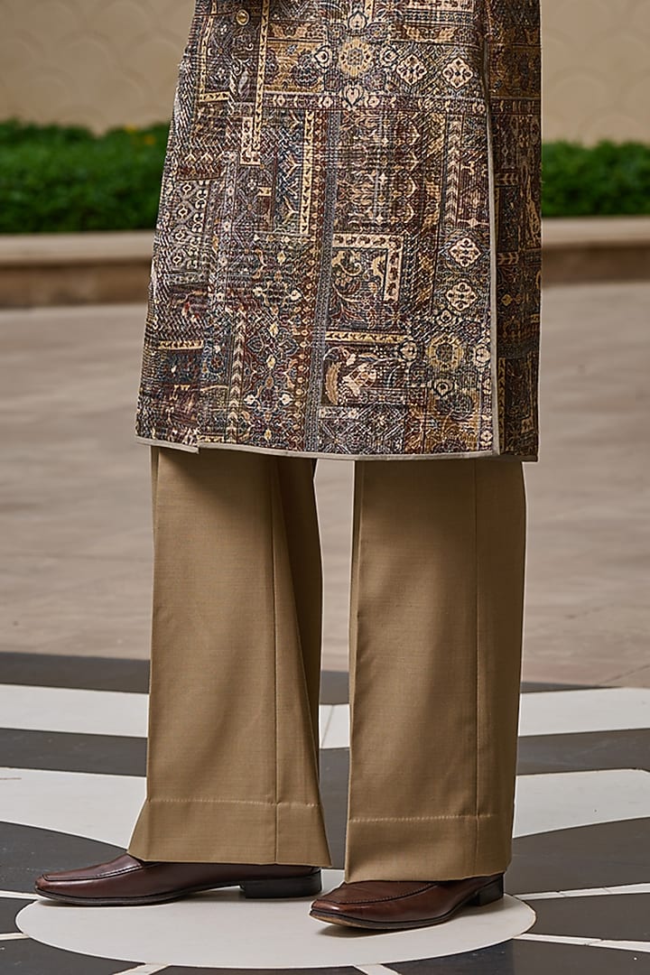 Brown Cotton Jacquard Printed Kurta Set by Tarun Tahiliani Men at Pernia's Pop Up Shop