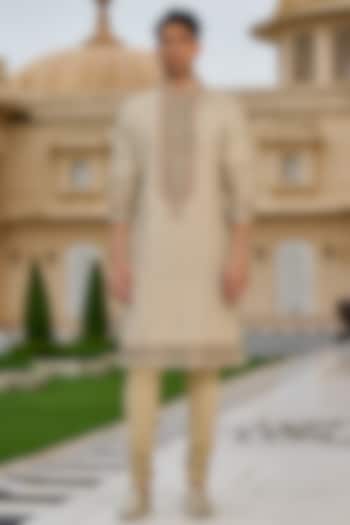 Brown Cotton Moss Printed Kurta Set by Tarun Tahiliani Men at Pernia's Pop Up Shop