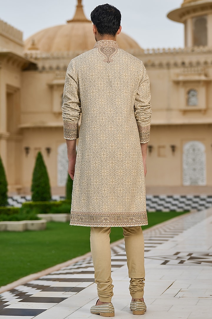 Brown Cotton Moss Printed Kurta Set by Tarun Tahiliani Men at Pernia's Pop Up Shop