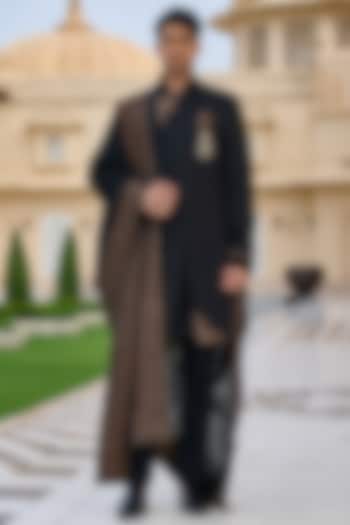 Black Suiting Structured Groom Sherwani Set by Tarun Tahiliani Men at Pernia's Pop Up Shop