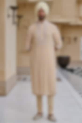 Beige Georgette Chikankari Embroidered Kurta Set by Tarun Tahiliani Men at Pernia's Pop Up Shop