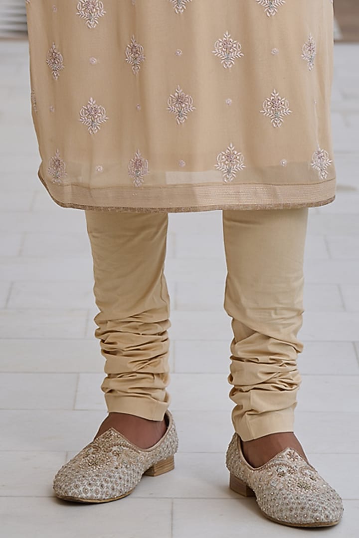 Beige Georgette Chikankari Embroidered Kurta Set by Tarun Tahiliani Men at Pernia's Pop Up Shop