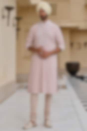 Salmon Pink Georgette Chikankari Embroidered Kurta Set by Tarun Tahiliani Men at Pernia's Pop Up Shop