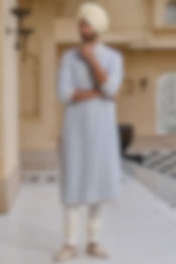 Powder Blue Georgette Chikankari Embroidered Kurta Set by Tarun Tahiliani Men at Pernia's Pop Up Shop