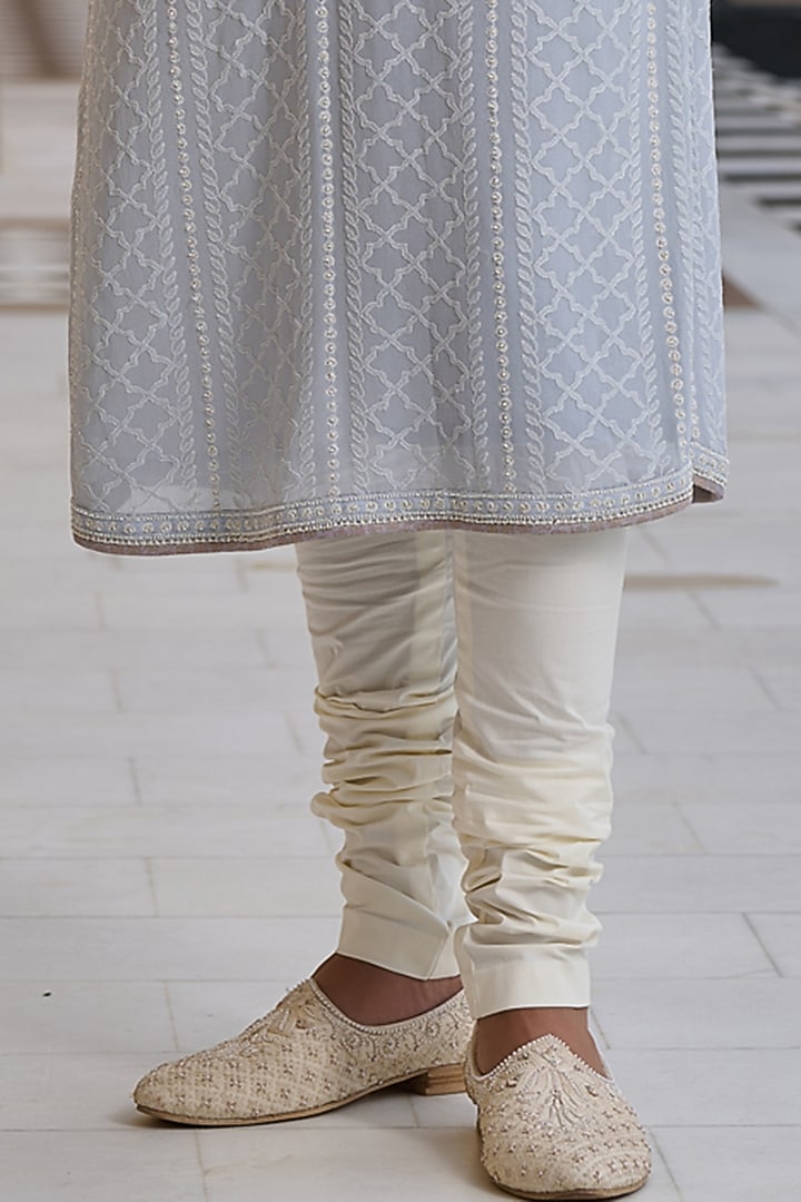Powder Blue Georgette Chikankari Embroidered Kurta Set by Tarun Tahiliani Men at Pernia's Pop Up Shop
