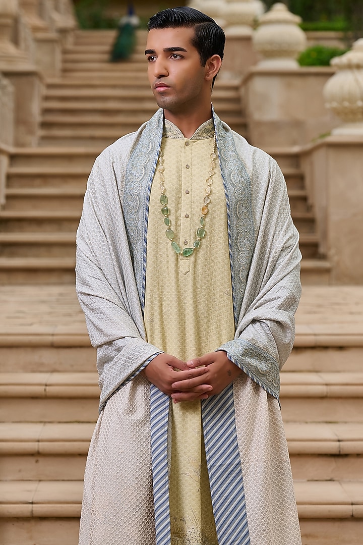 Beige Cotton Moss Printed Kurta Set by Tarun Tahiliani Men at Pernia's Pop Up Shop
