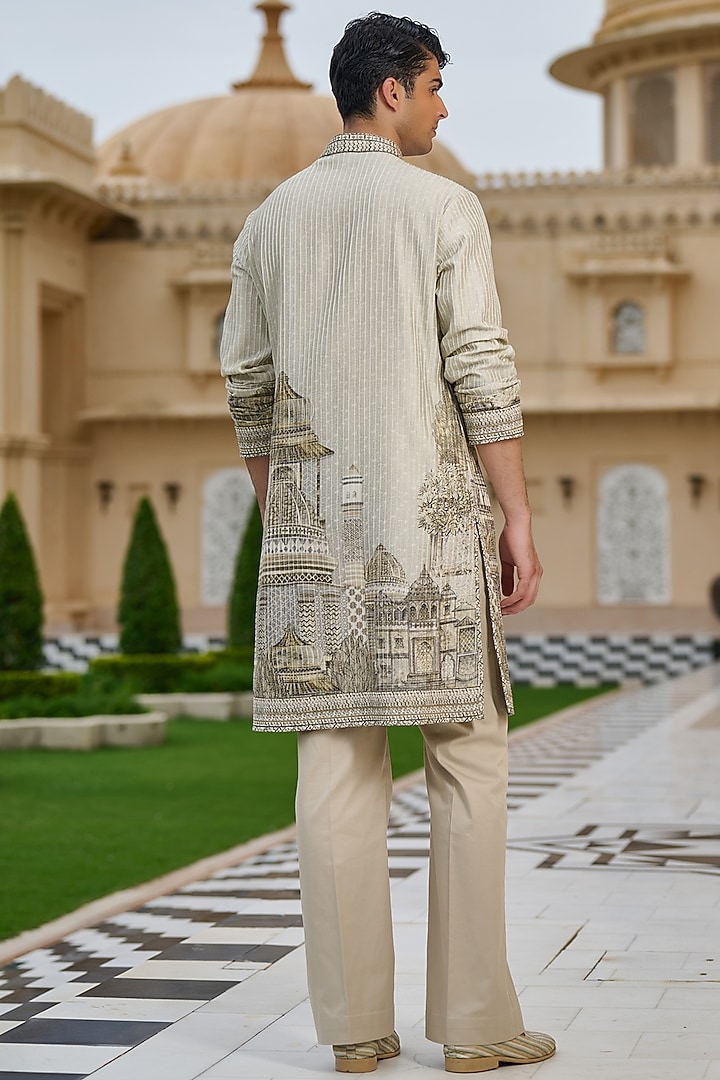 Jade Green Cotton Jacquard Printed Kurta Set by Tarun Tahiliani Men at Pernia's Pop Up Shop