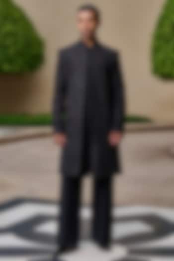 Black Georgette Thread & Diamond Embroidered Groom Sherwani Set by Tarun Tahiliani Men at Pernia's Pop Up Shop